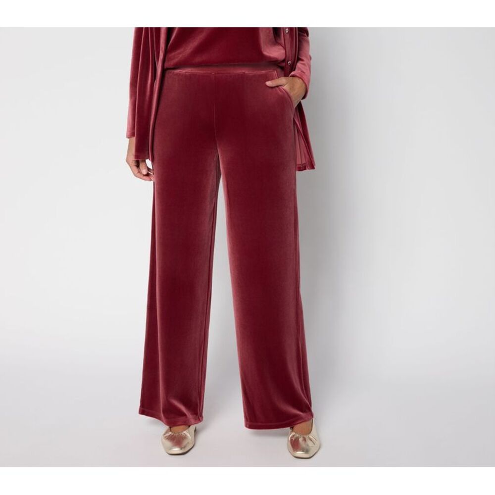 SUNNYLiFE Women's Pants Sz L Denim & Co. Knit Velvet Full Length Wide Red